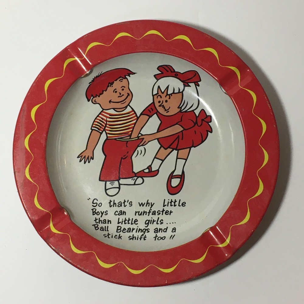 Vintage 1970s Novelty Ashtray - Little Boys Can Run Faster Than Little Girls